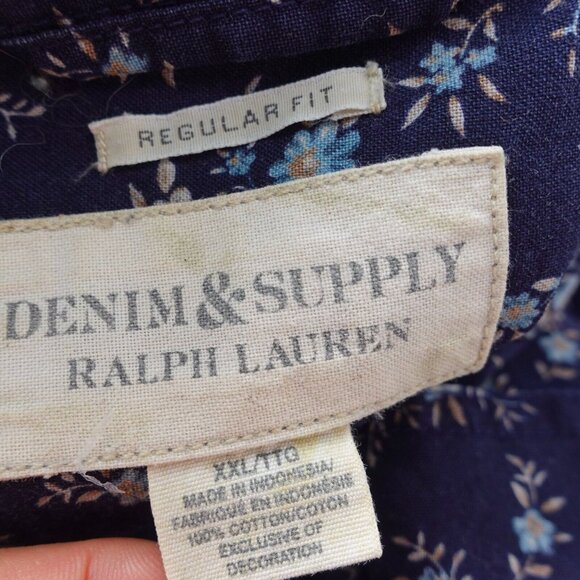 RALPH LAUREN Denim Supply Shirt Extra Large Mens Navy Floral Hawaiian Camp XXL - Picture 3 of 10